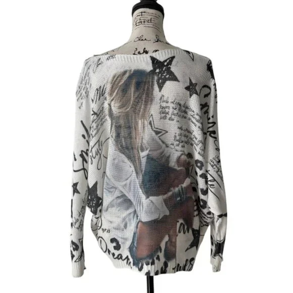 Made in Italy Womens Graphic Open Knit Sweater Long Sleeve Cowgirl Star Beach - Picture 3 of 7
